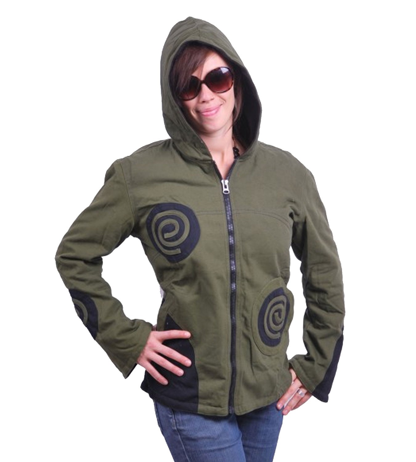 psy goa jacke mit kapuze fleecefutter hippie